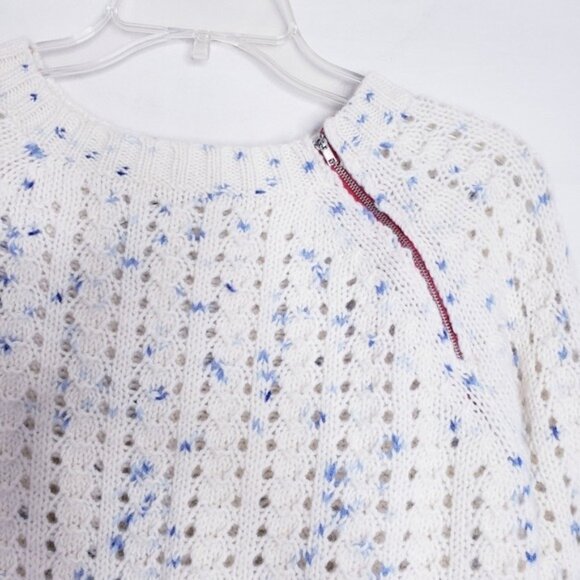 Free People Cream & Blue Speckled Wool Blend Open Knit Sweater Girls Size Large - Picture 2 of 7